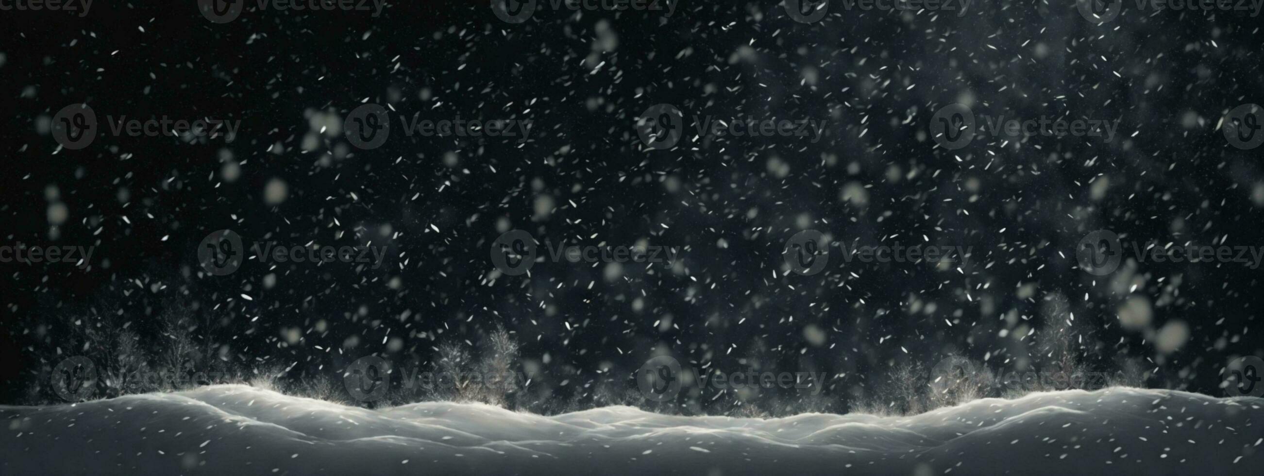 Falling Snow down On The Black Background.. AI generated photo