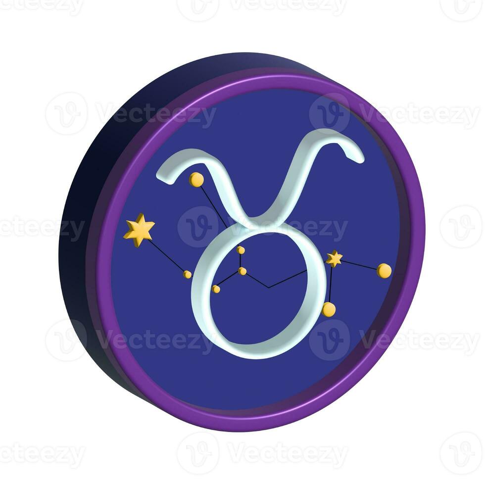 Taurus Zodiac Sign. Round 3d volumetric sign with the constellation of Taurus. Blue icon on a white background photo