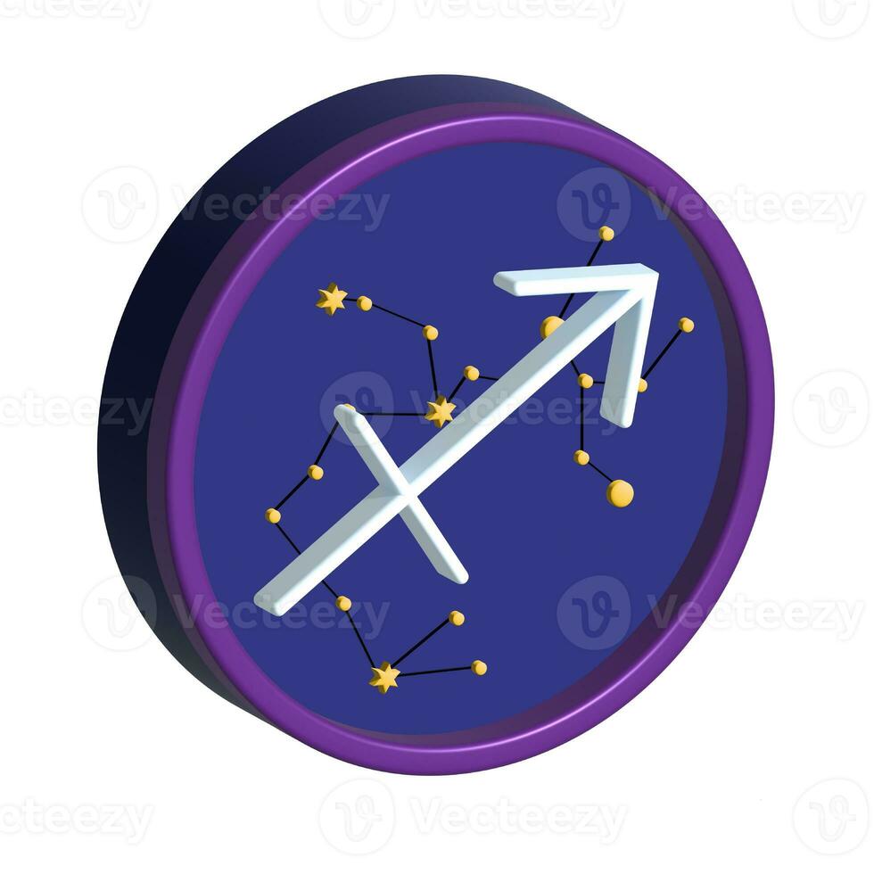 Sagittarius Zodiac Sign. Round 3d volumetric sign with the constellation of sagittarius. Blue icon on a white background photo