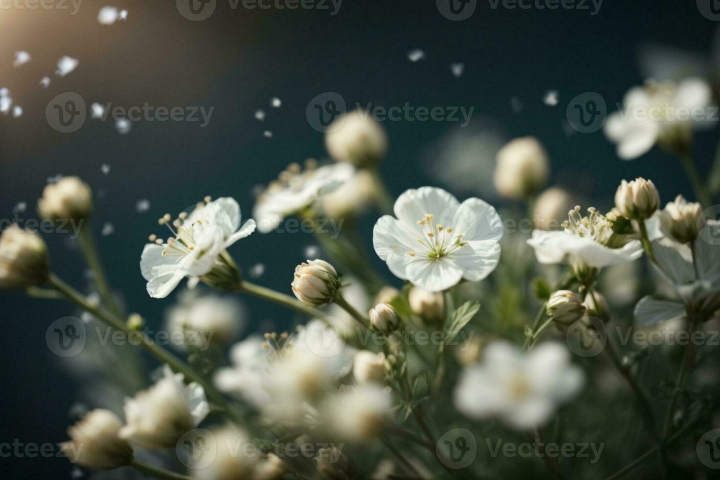 Gypsophila seco pequeño blanco flores ligero macro. ai generado foto