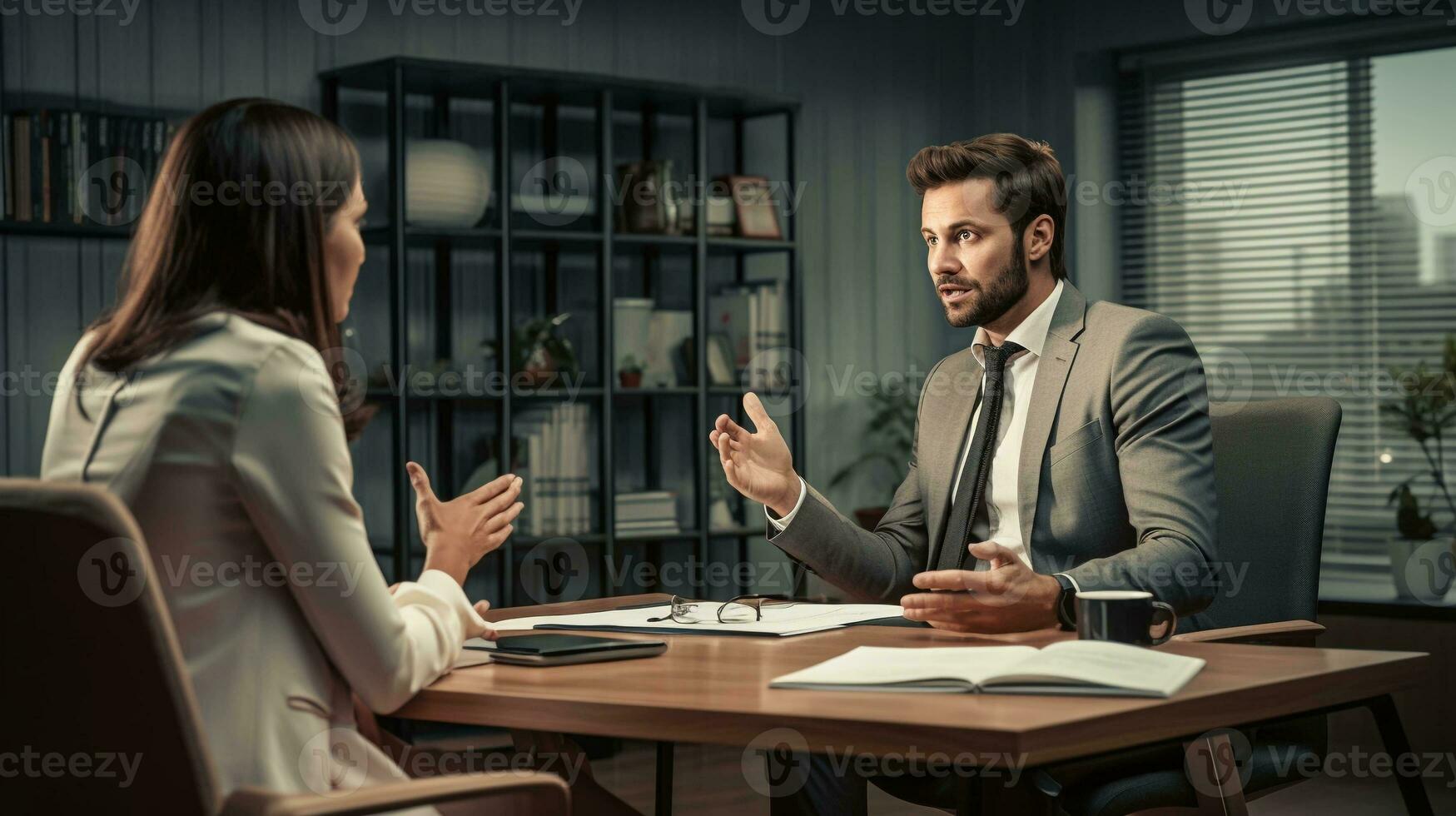 Professional Interview, Office Scene as an Interviewer Asks a New Candidate Perfect for HR Concepts photo