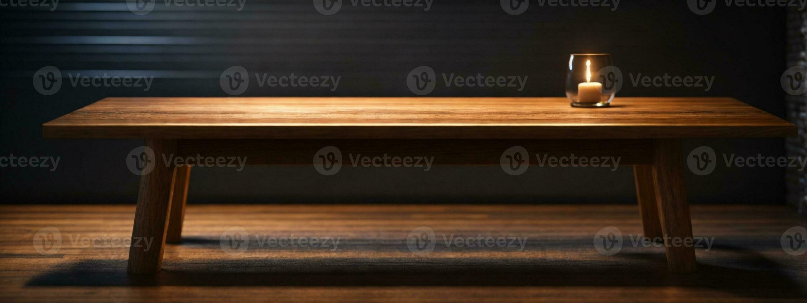 Wooden table with dark blurred background.. AI generated photo