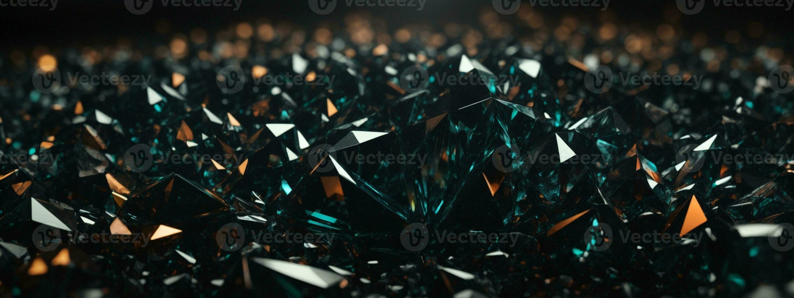 3d render, abstract black crystal background, faceted texture, macro panorama, wide panoramic polygonal wallpaper. AI generated photo