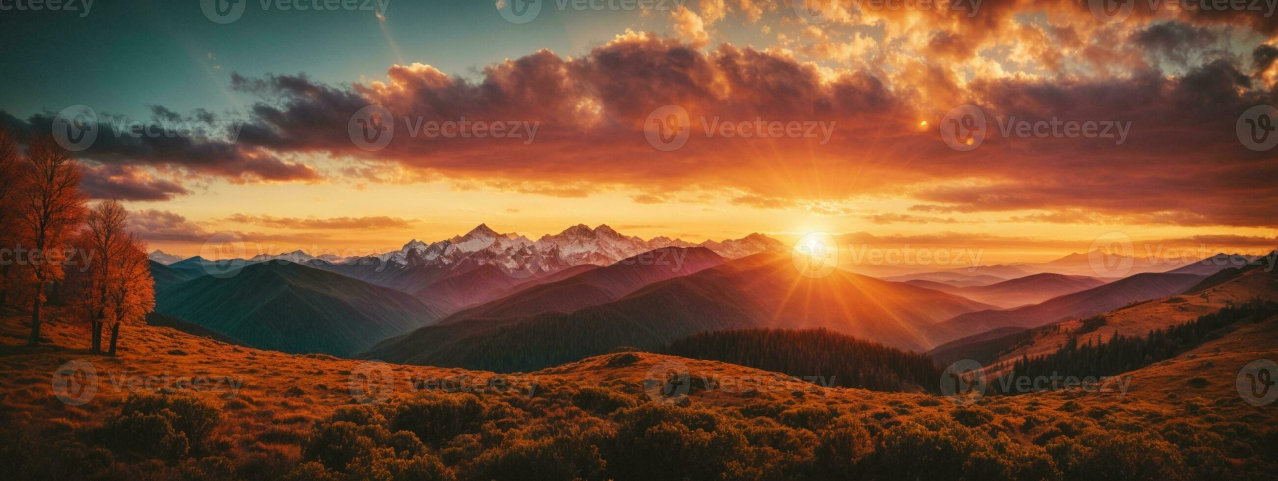 Sunset mountains. AI generated photo