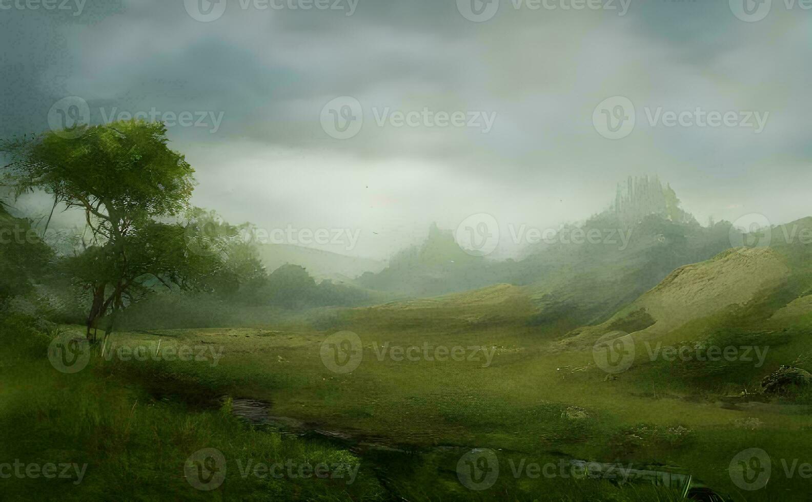 misty morning in the mountains, AI Generative photo