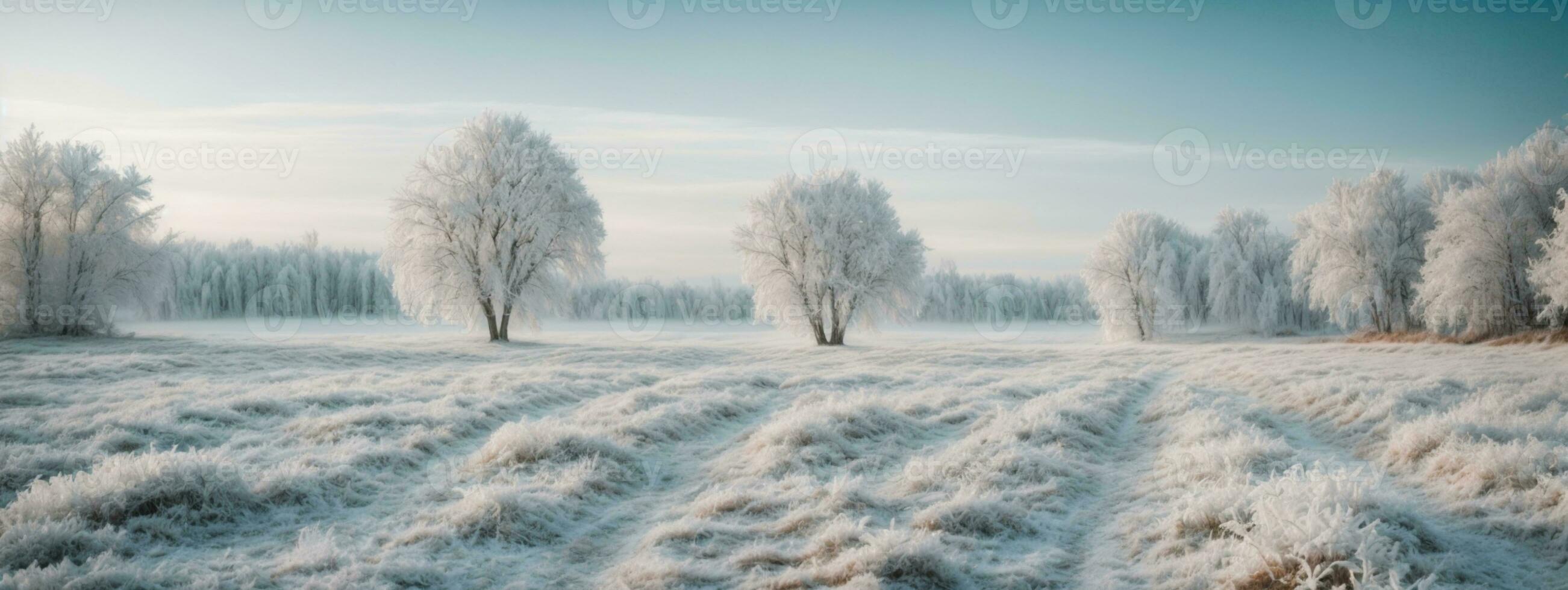 white wood covered with frost frosty landscape. AI generated photo