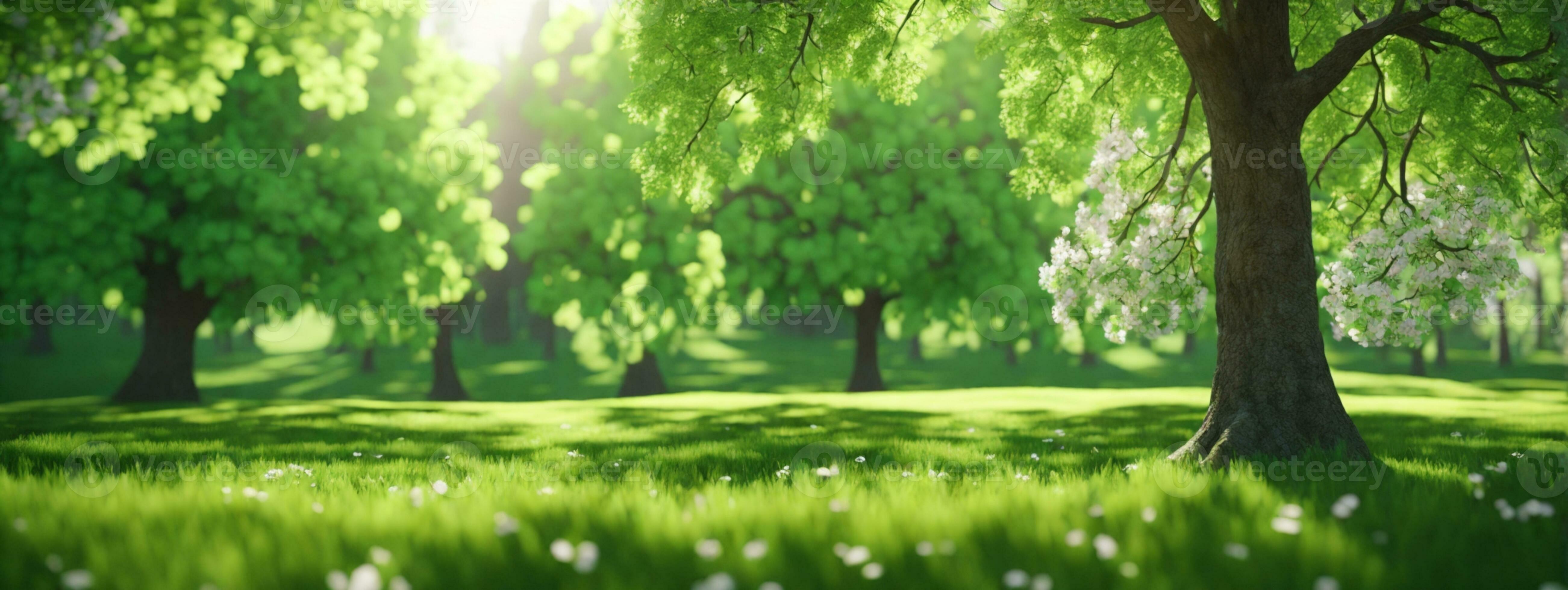 primavera naturaleza. hermosa paisaje. verde césped y