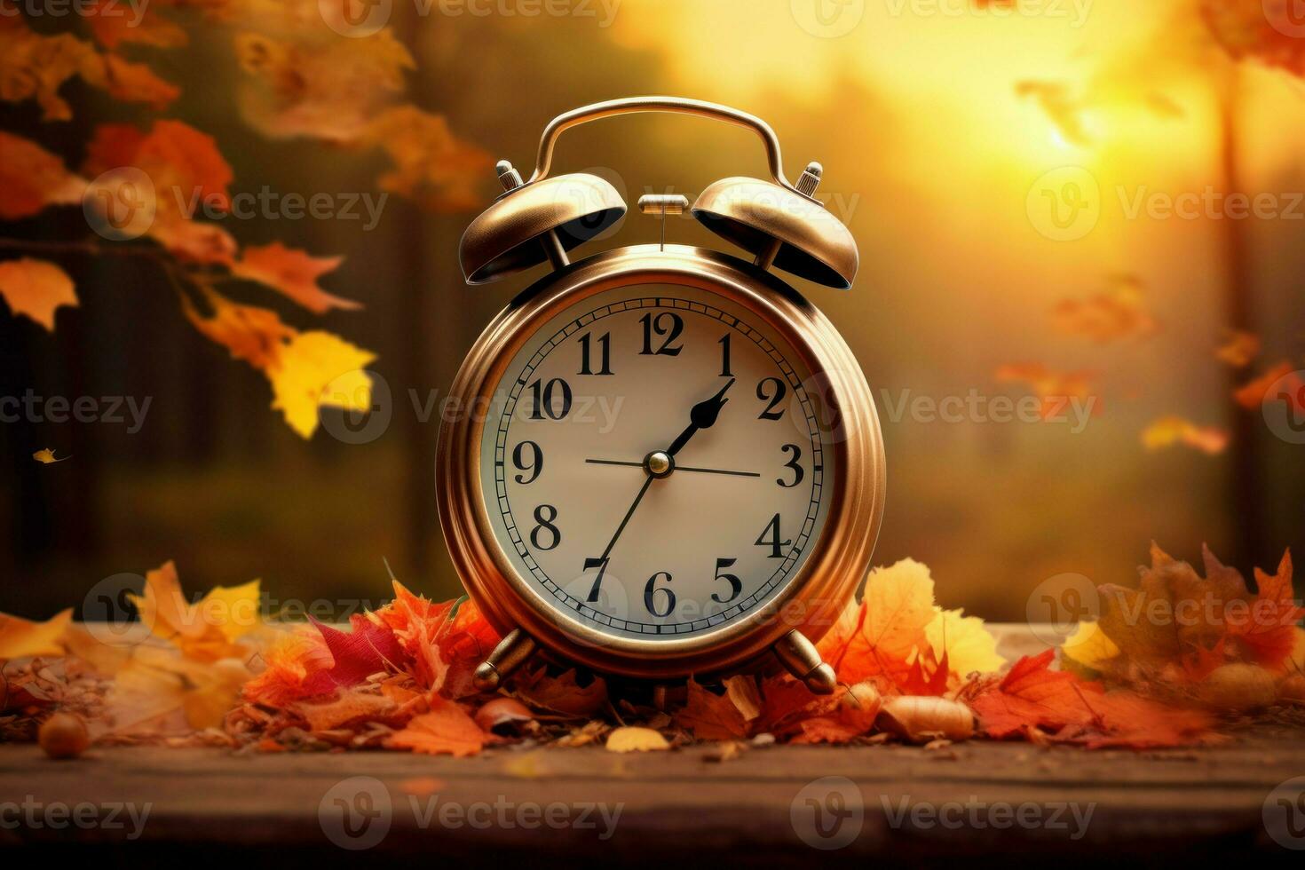 Wakeful alarm clock autumn. Generate Ai photo