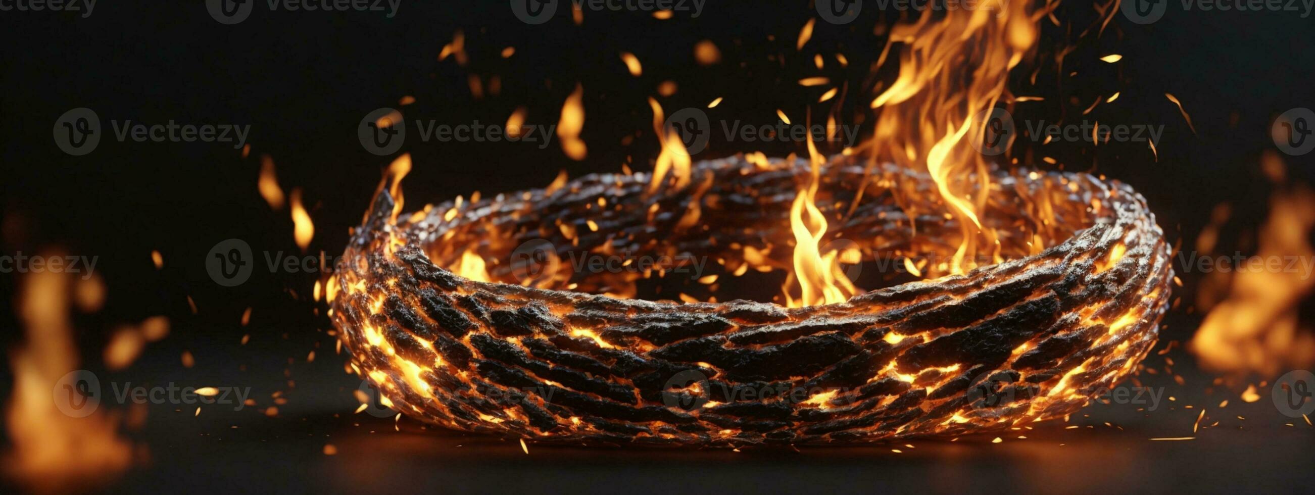 Detail of fire sparks isolated on black background. AI generated photo