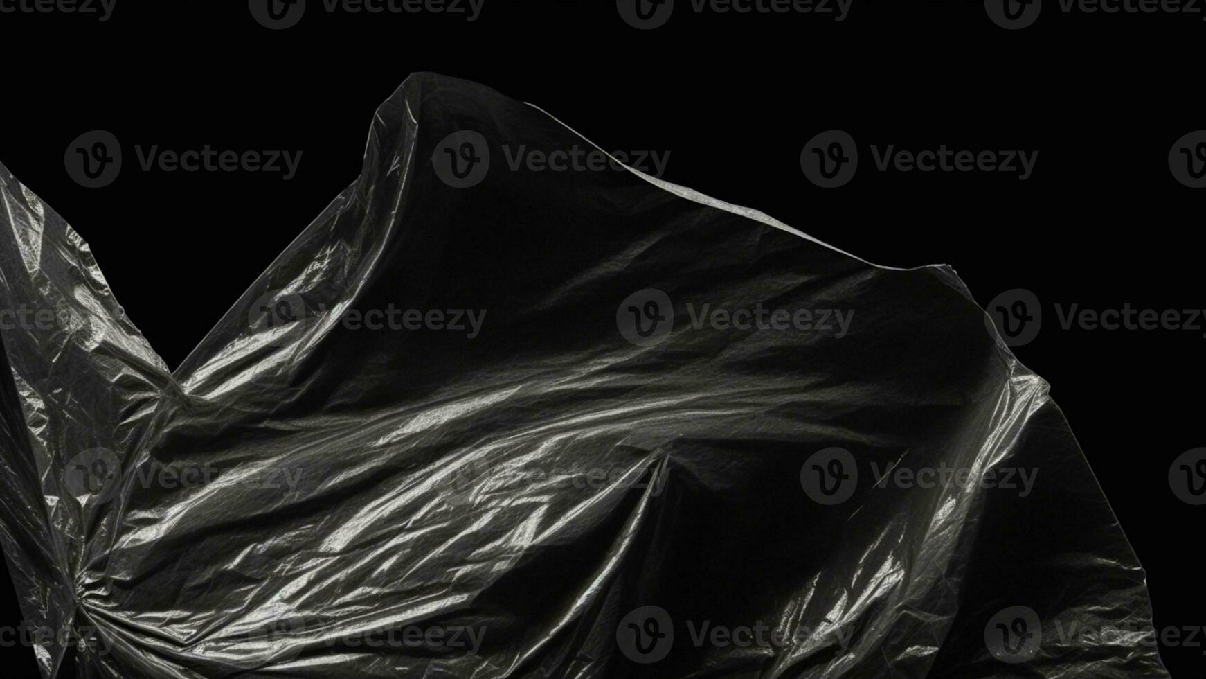 Wrinkled plastic wrap texture on a black background. AI generated photo