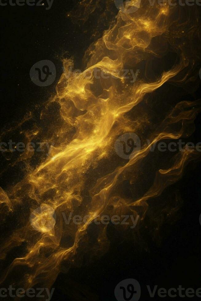 Abstract magic gold dust background over black. Beautiful golden art widescreen background. AI generated photo