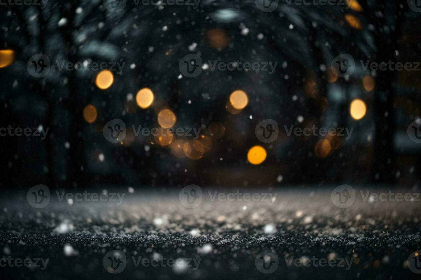 Falling Snow down On The Black Background.. AI generated photo