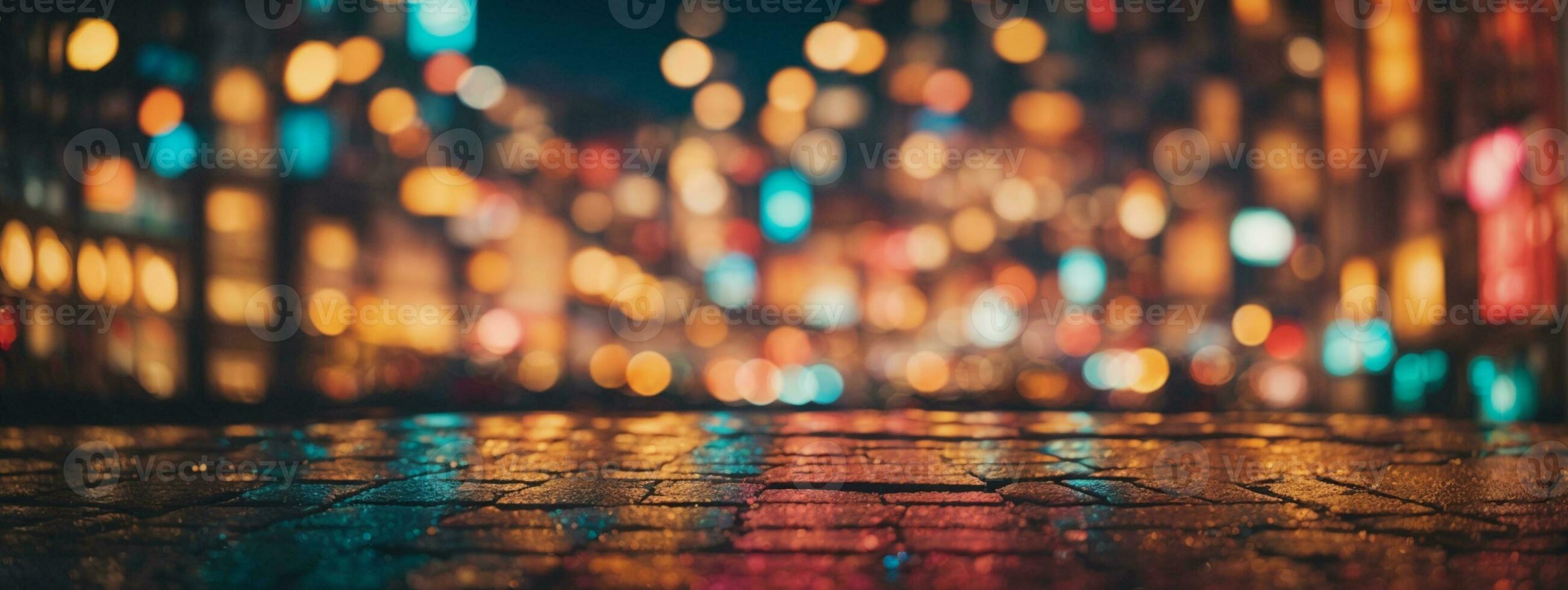 abstract background with bokeh defocused lights and shadow from cityscape at night, vintage or retro color tone. AI generated photo