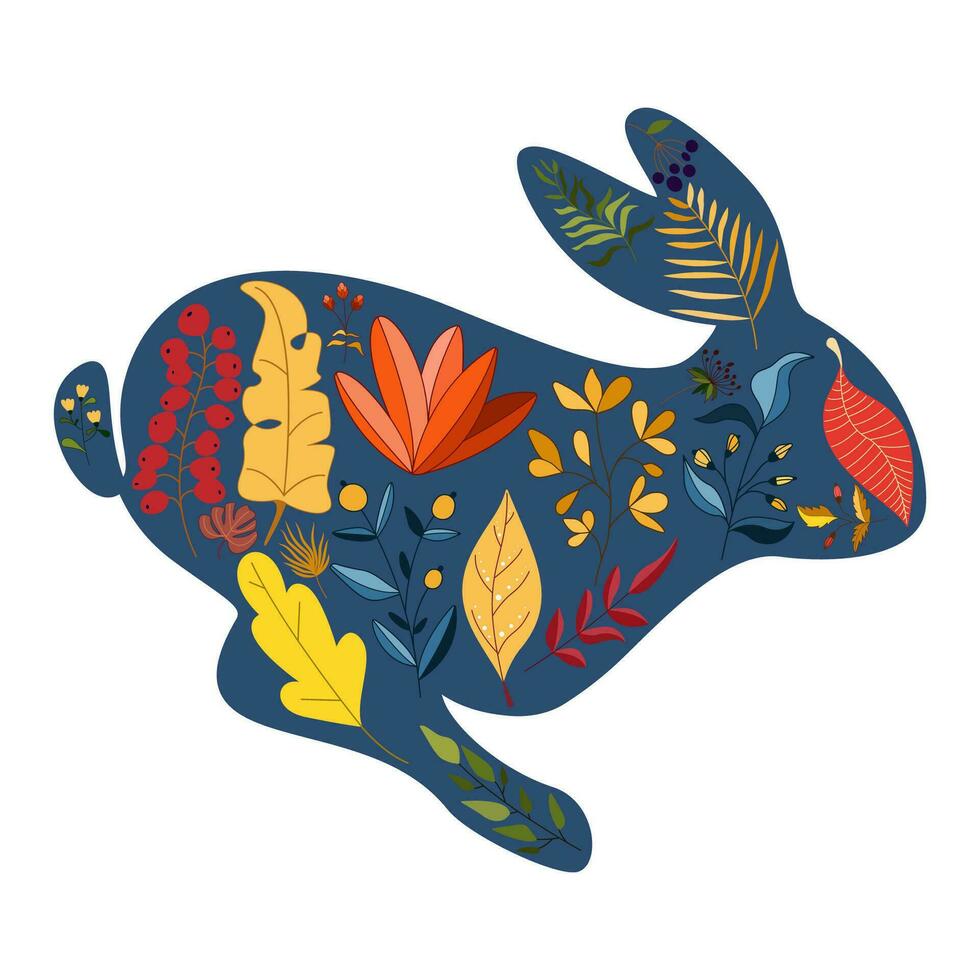 Rabbits character design with beautiful blossom flowers for Spring, Easter. Autumn Festival or Chinese New Year 2023, year of the Rabbit zodiac sign. Vector illustration.