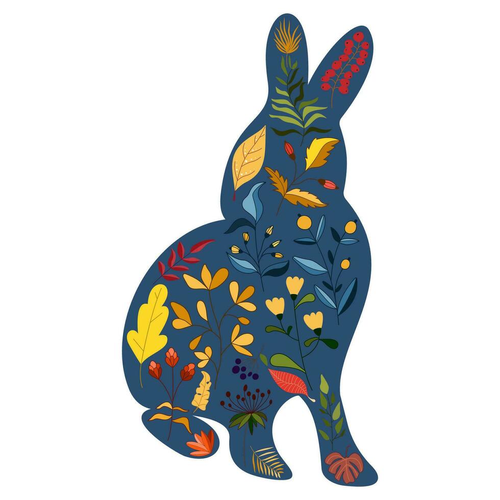Rabbits character design with beautiful blossom flowers for Spring, Easter. Autumn Festival or Chinese New Year 2023, year of the Rabbit zodiac sign. Vector illustration.