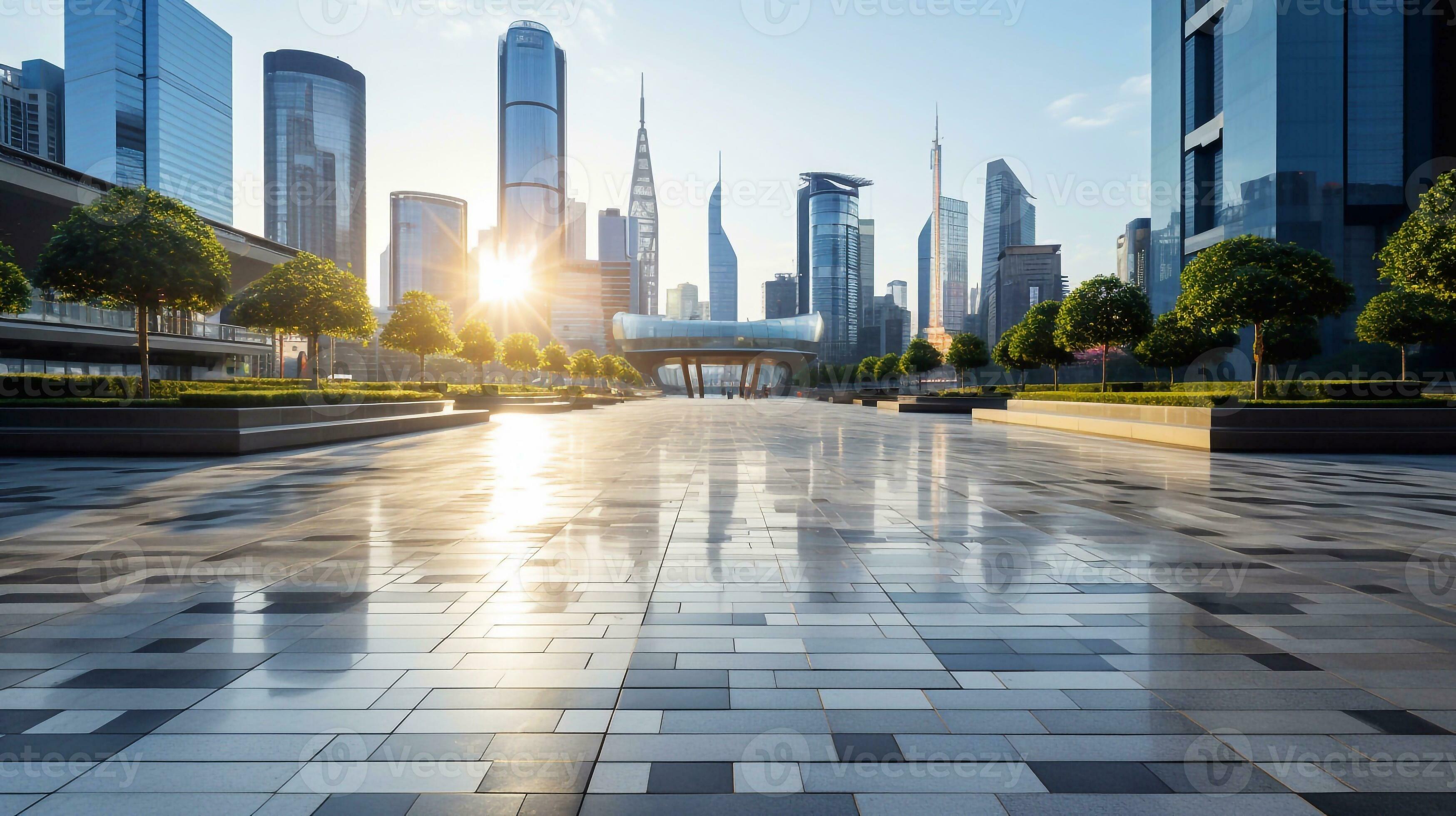 A picture of Empty square with modern cityscape in shanghai,China