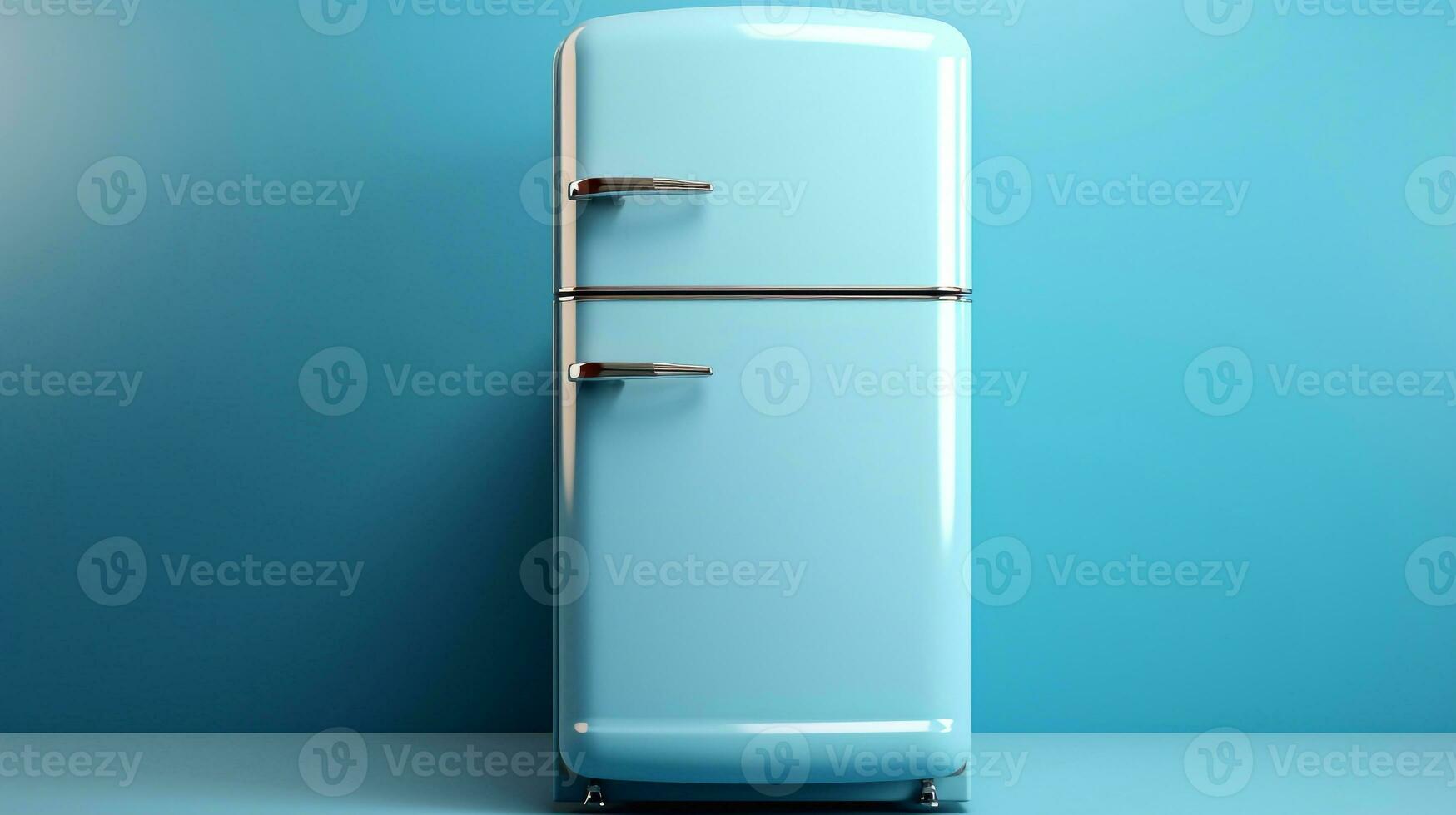 3d rendering of a blue fridge with fresh fruits and vegetables Generative AI photo