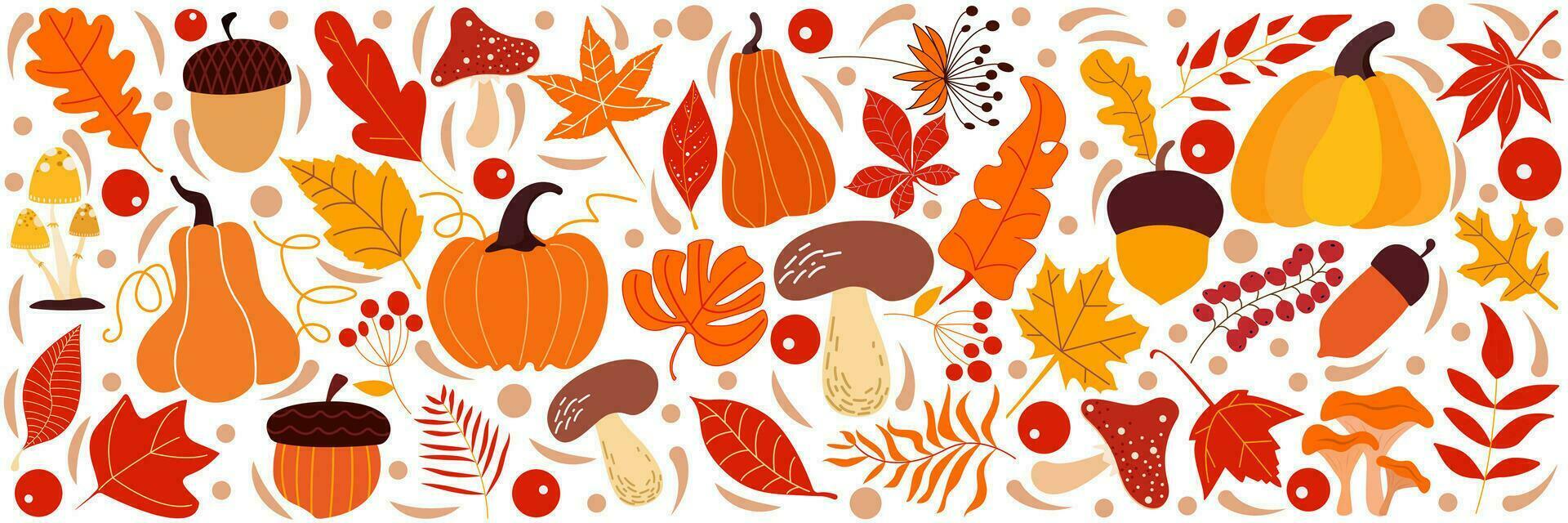 vistoso vector mano dibujado garabatear dibujos animados conjunto de objetos y símbolos en el acción de gracias otoño tema.