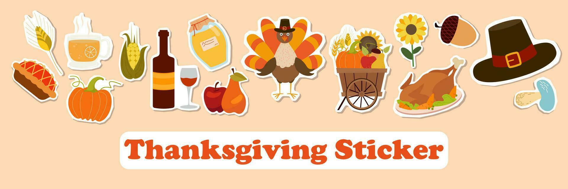 Thanksgiving icons vector sticker set. Autumn elements.