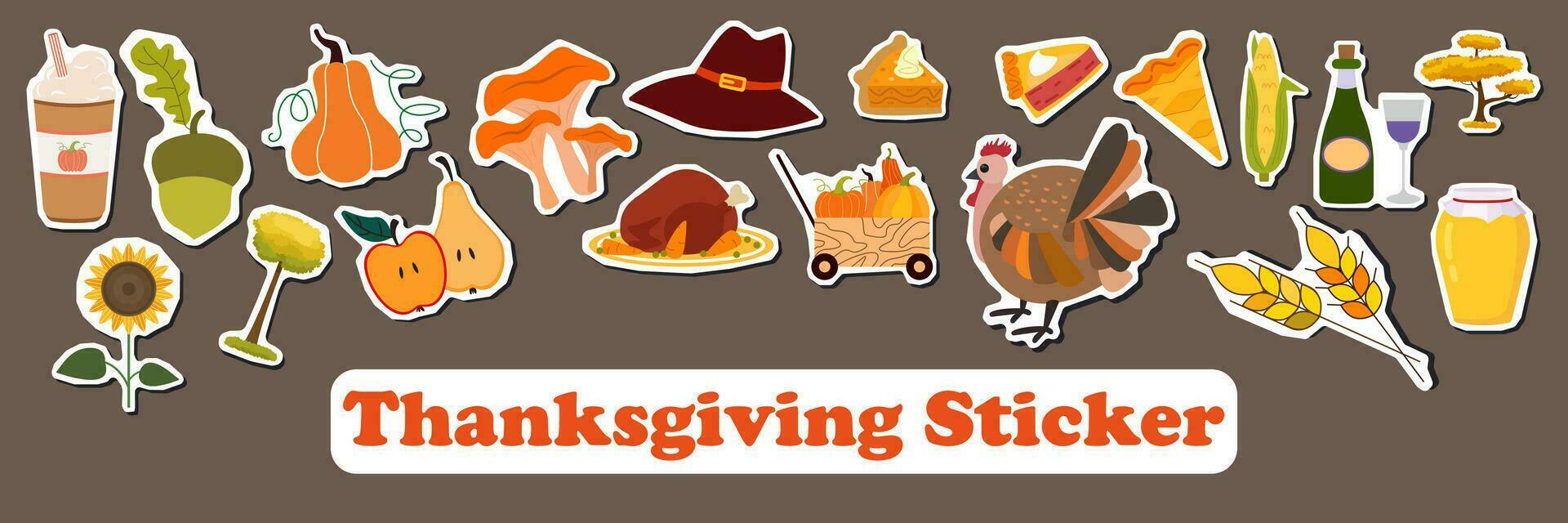 Thanksgiving icons vector sticker set. Autumn elements.