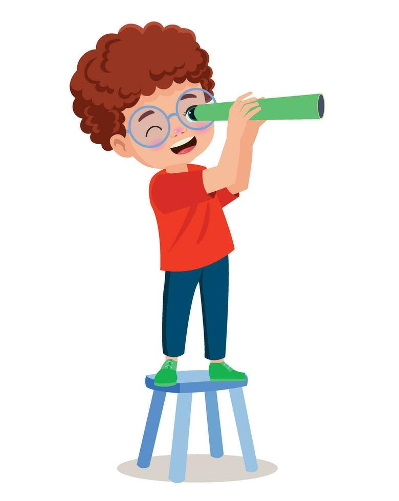 Boy observing with paper binoculars vector