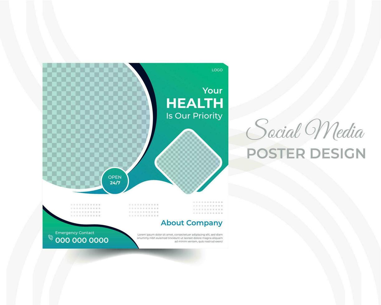 Healthcare or medical social media post template design, vector