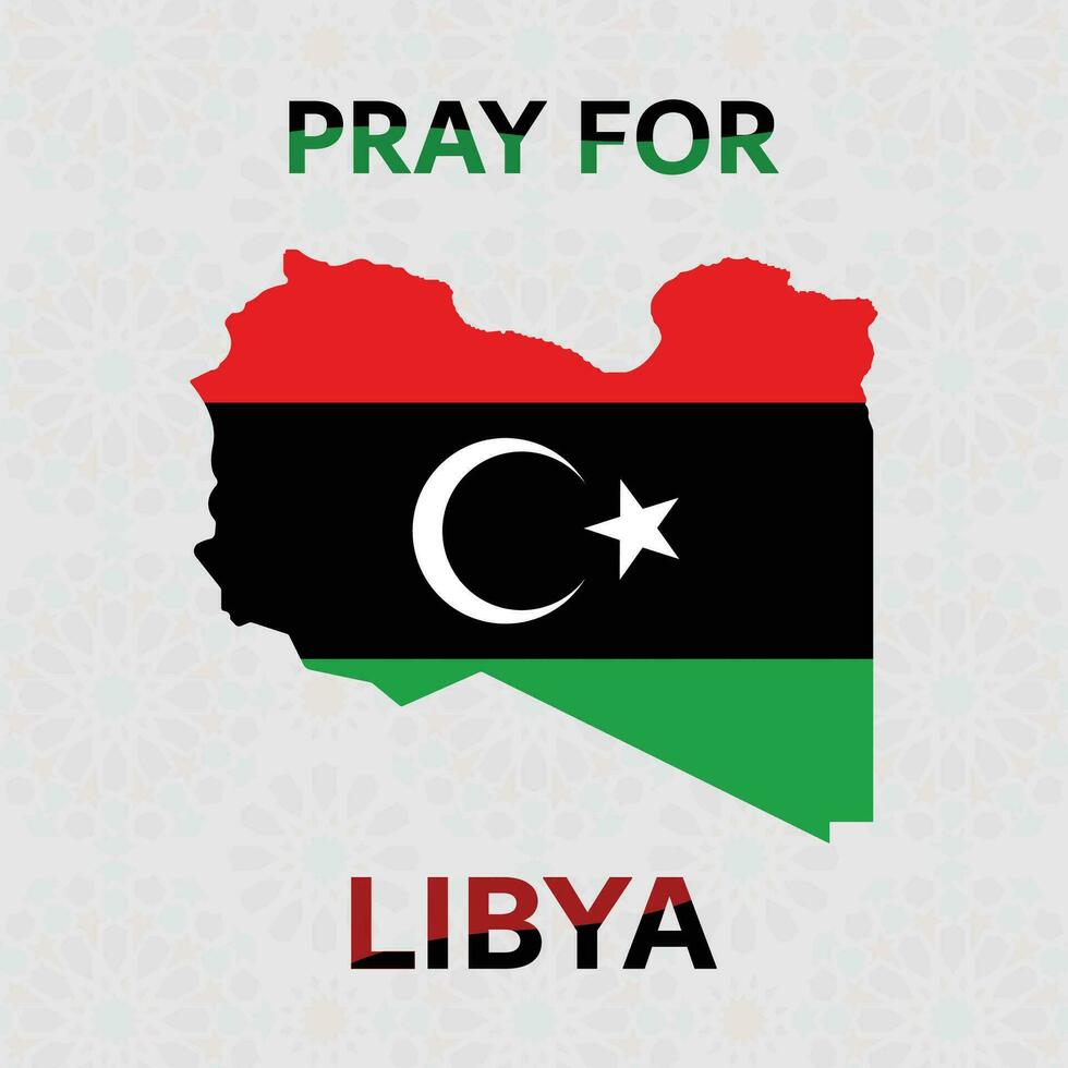 orar para Libia, ilustración de un mapa de Libia con tipografía preguntando para oraciones debido a inundaciones vector
