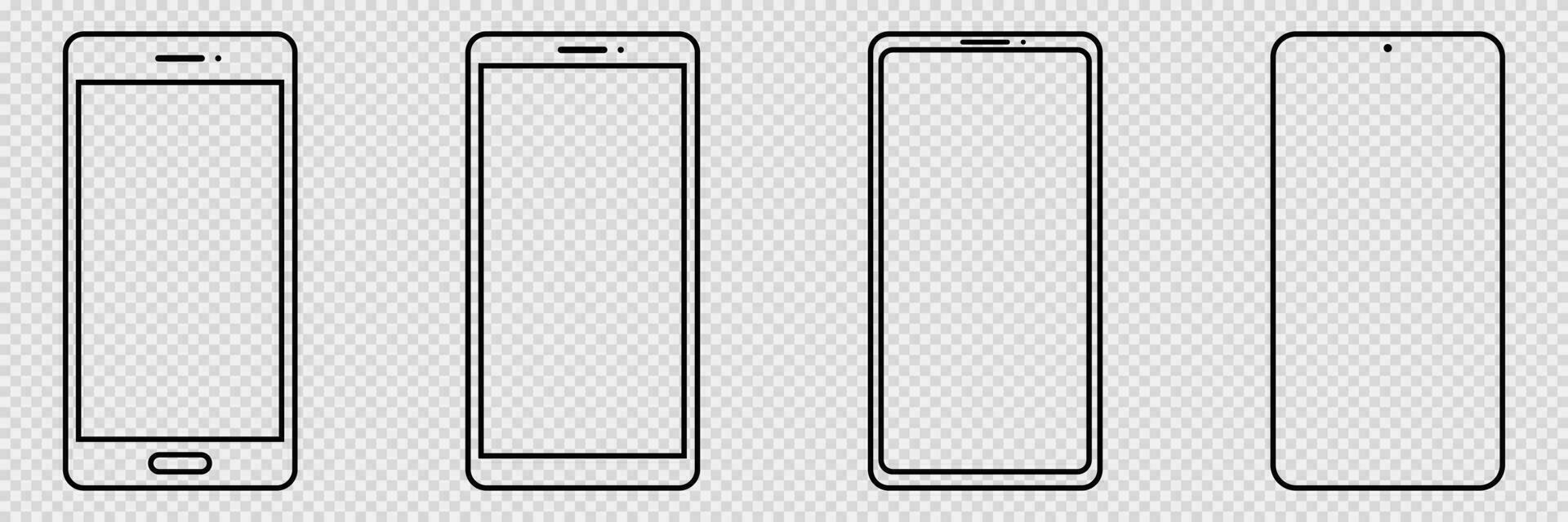 Outline smartphone icon. Isolated mobile silhouette. Device screen frame. Linear mockup of smartphone display. vector