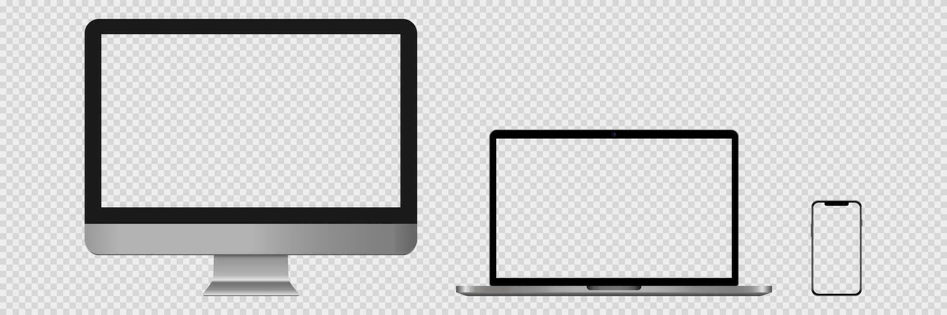 Desktop and laptop mockup. Isolated smartphone icon. Notebook mockup. Computer screen. vector