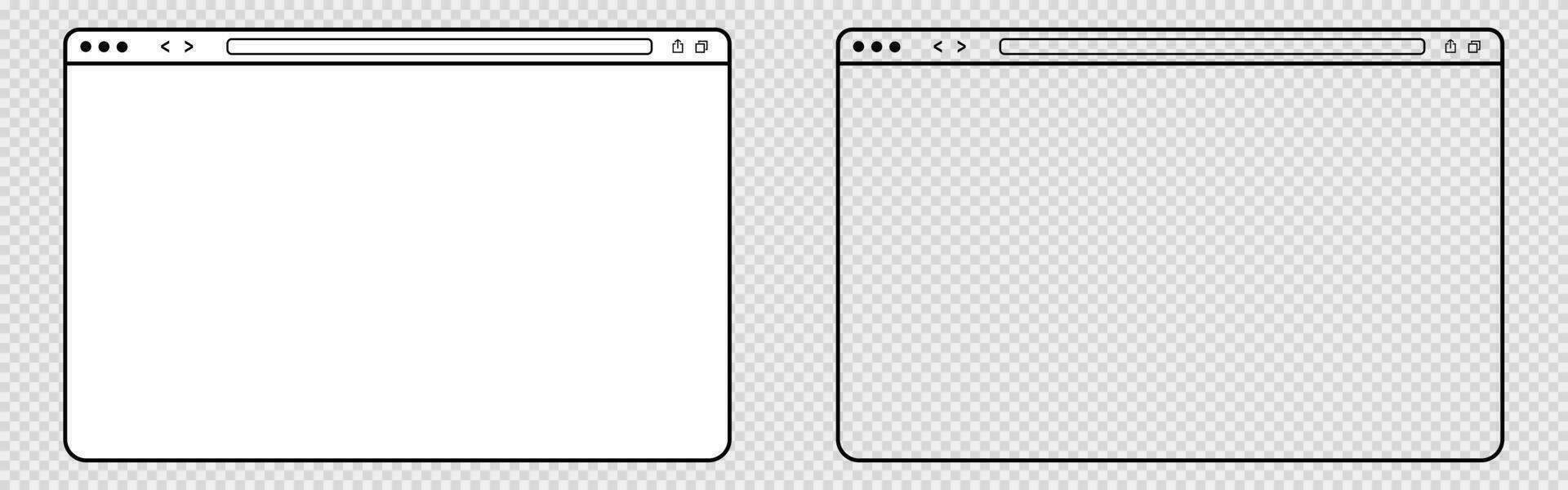 Outline web browser. Isolated blank website page. Computer browser mockup frame. Web browser in line. vector