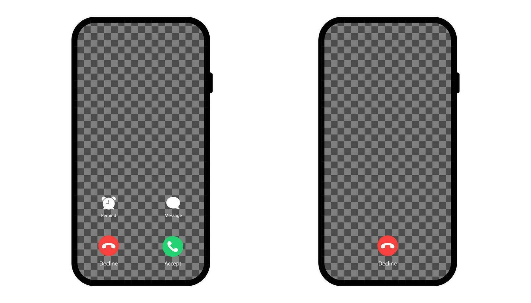 Accept and decline phone call. Isolated mockup of smartphone active call. Conversation screen template. Phone call mockup. Vector EPS 10.