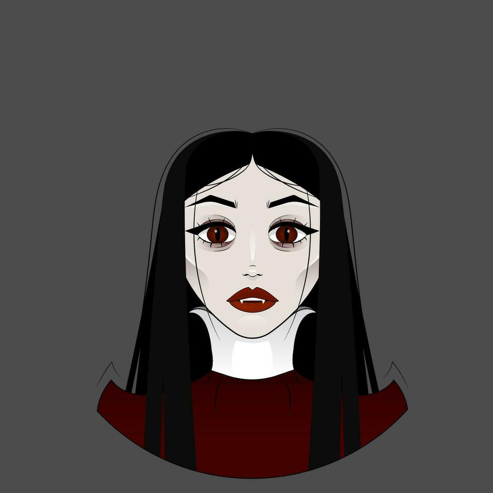 Portrait of a vampire girl with black hair vector