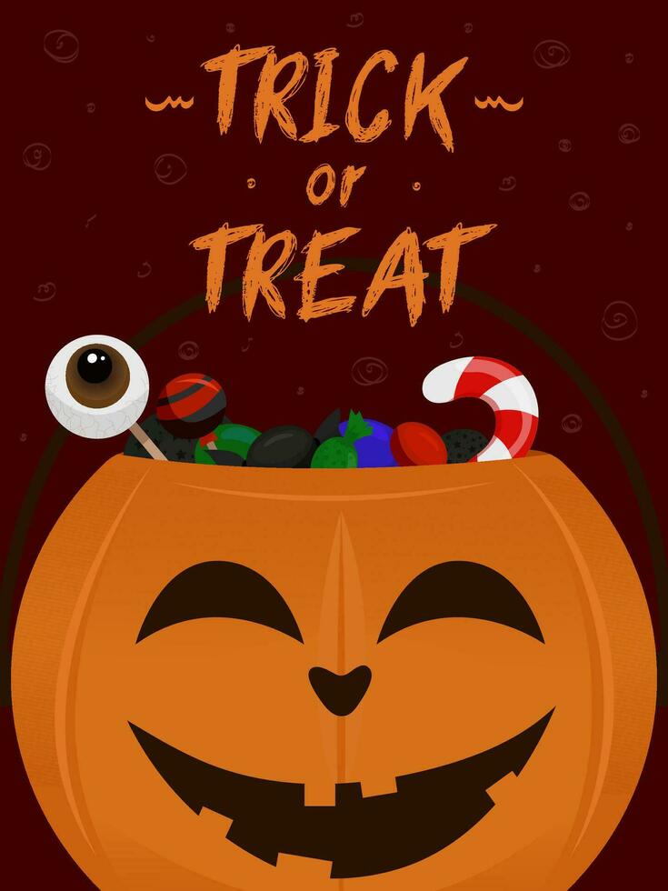 Halloween illustration, trick or treat pumpkin with candy vector