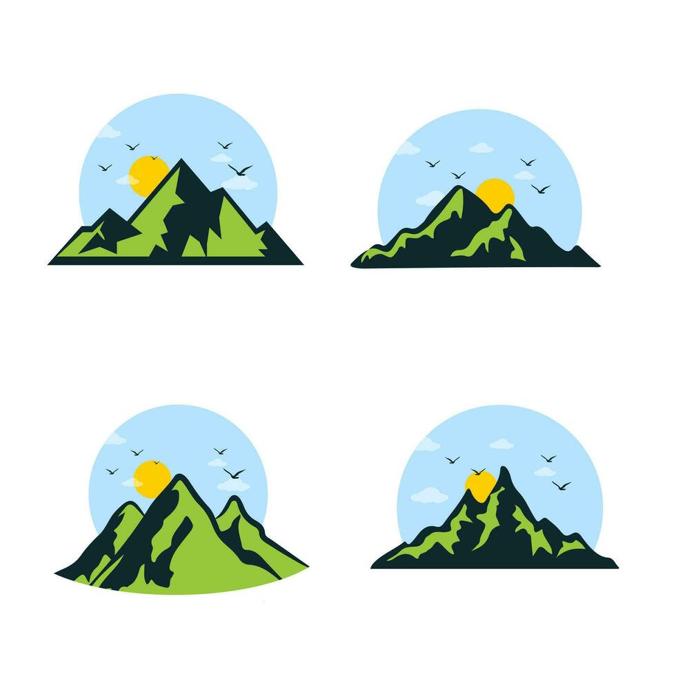 Logo set of mountain views and sunrise. Very suitable for adventure logos, mountain climbing, holidays, nature lovers, scouts, and others vector