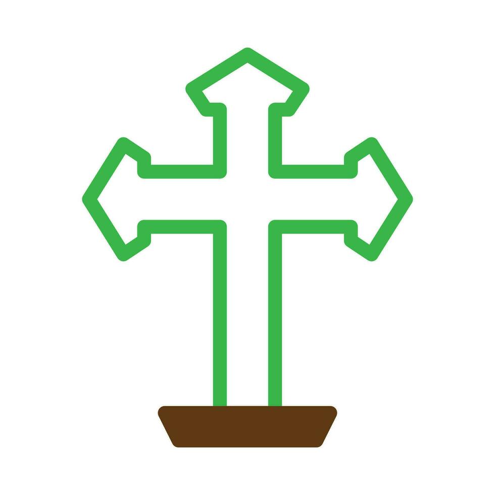 salib icono duotono verde marrón color Pascua de Resurrección símbolo ilustración. vector