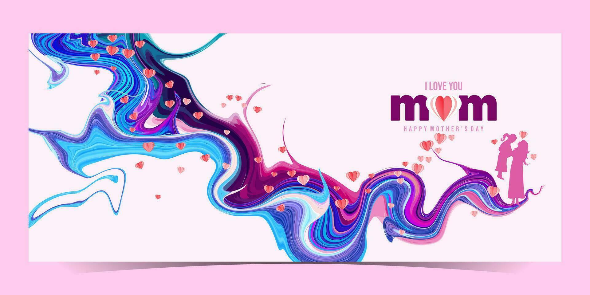 a mother's day card with colorful waves and hearts vector