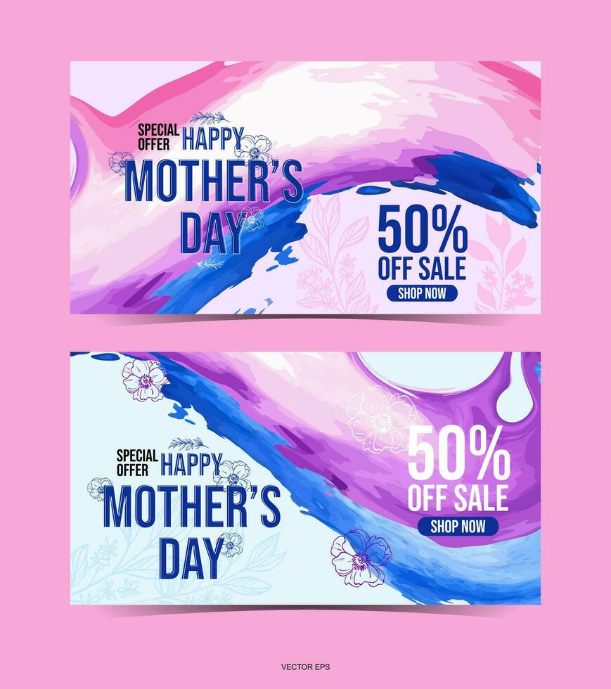 mothers day sale banners with watercolor paint vector