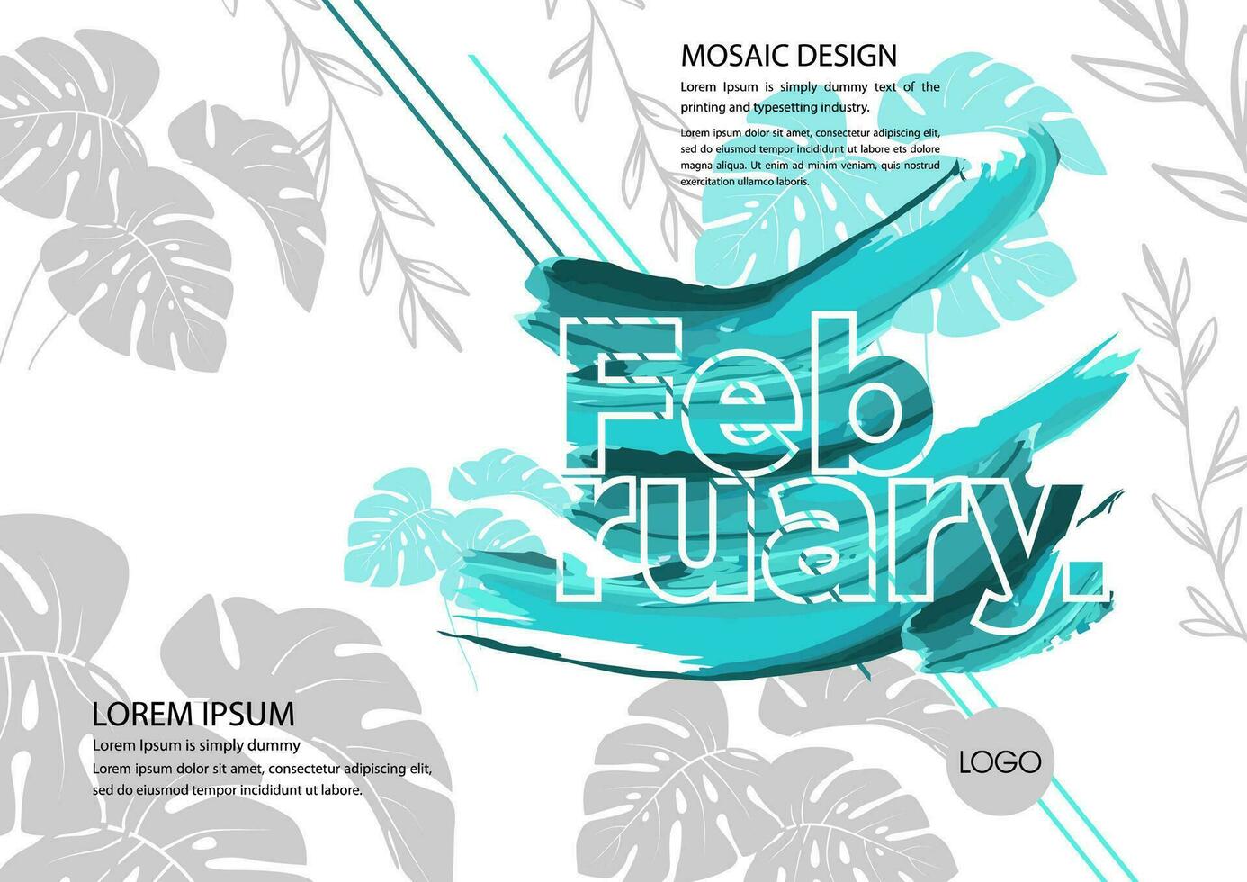 february calendar template with abstract leaves and text vector