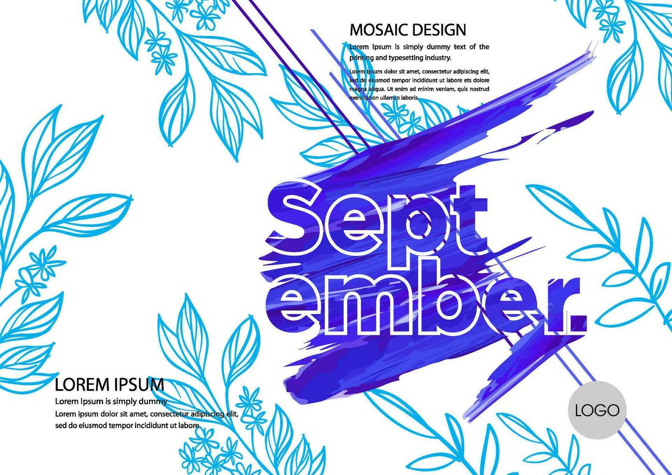 september calendar with blue leaves and text vector