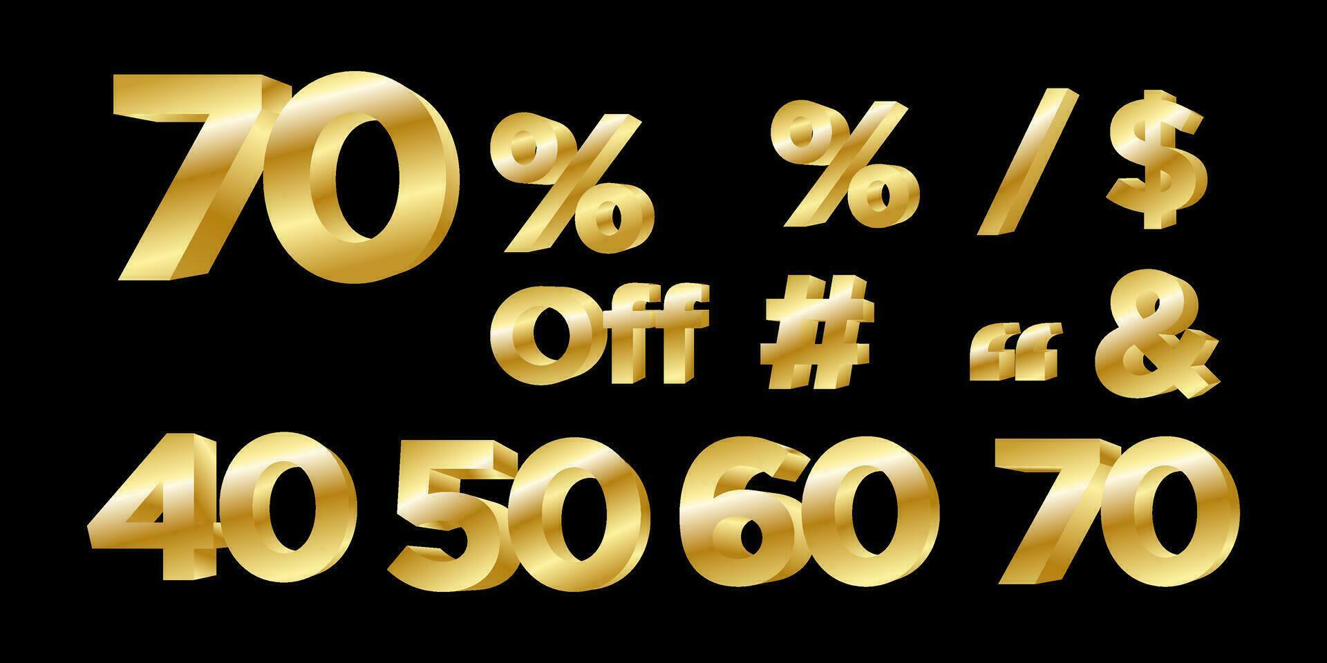 golden discount signs on black background vector