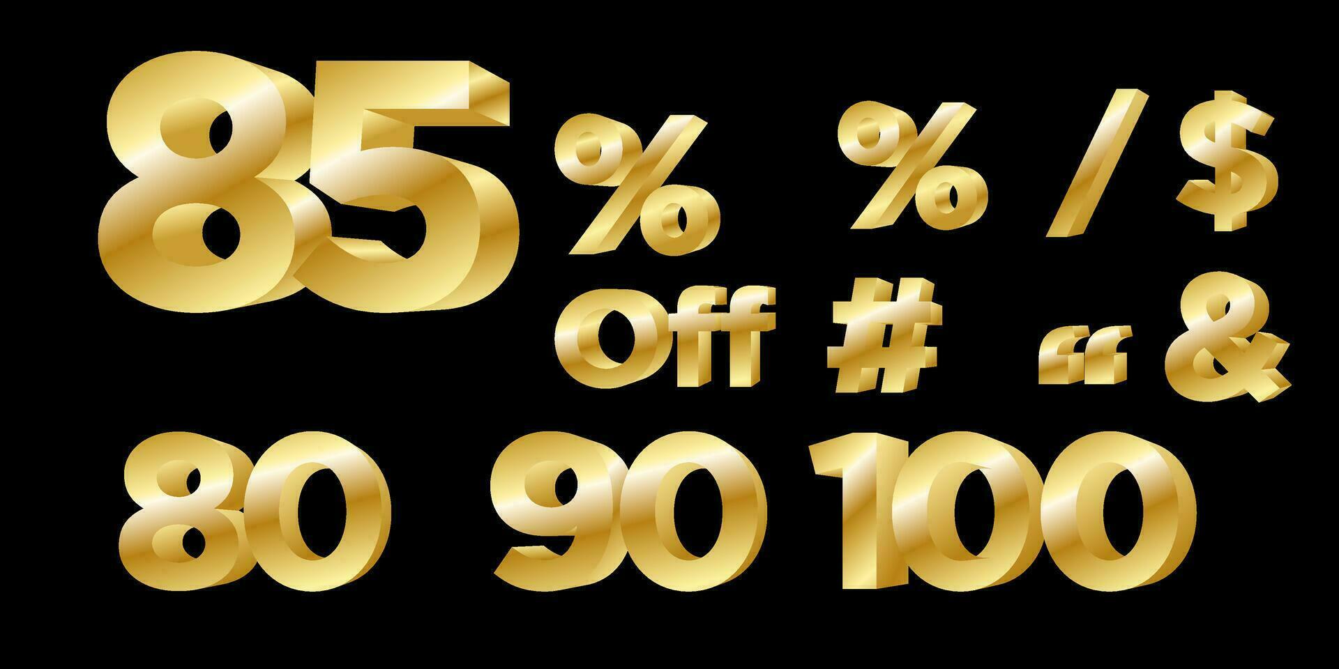 golden discount signs on black background vector