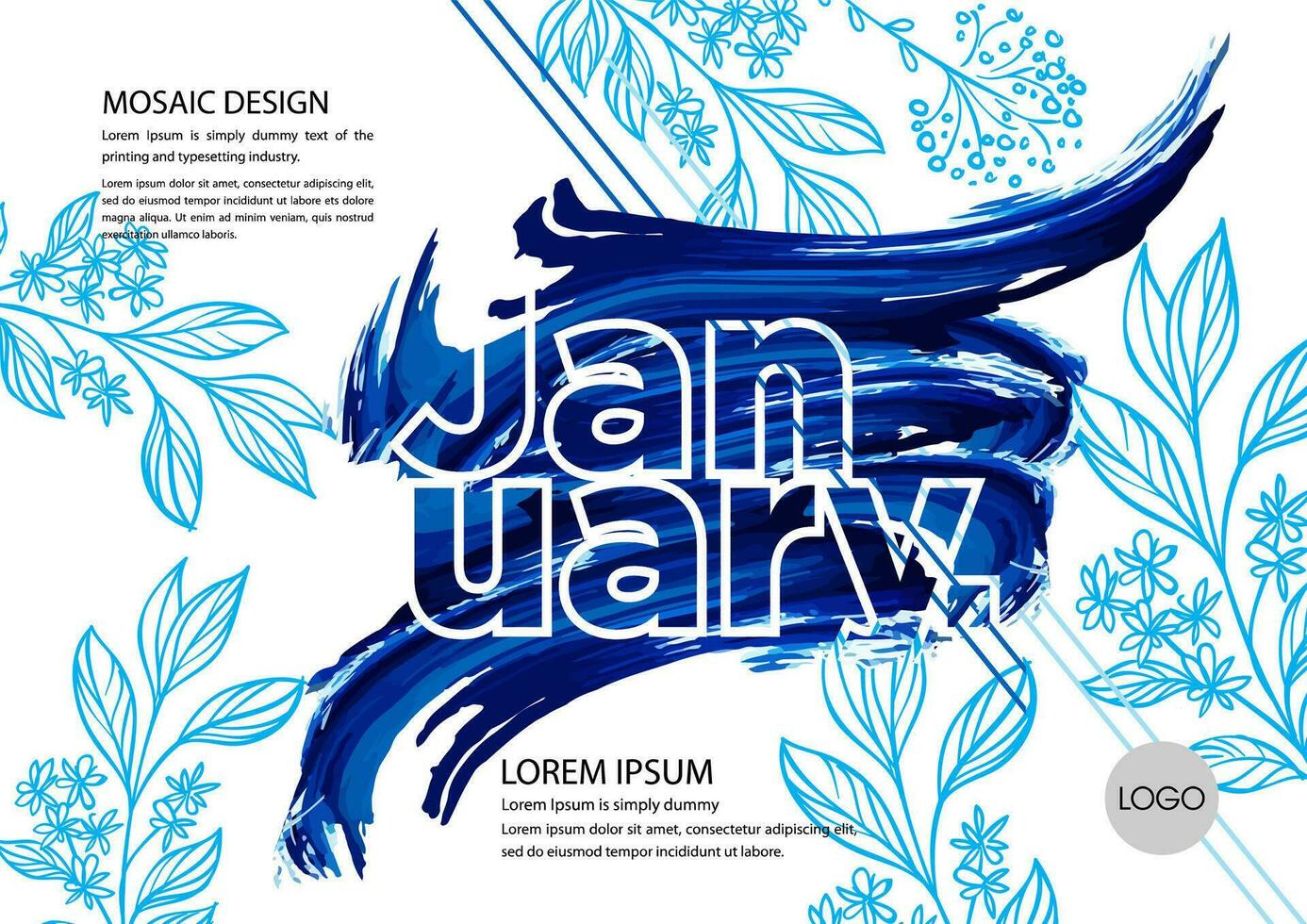 january calendar with blue flowers and text vector