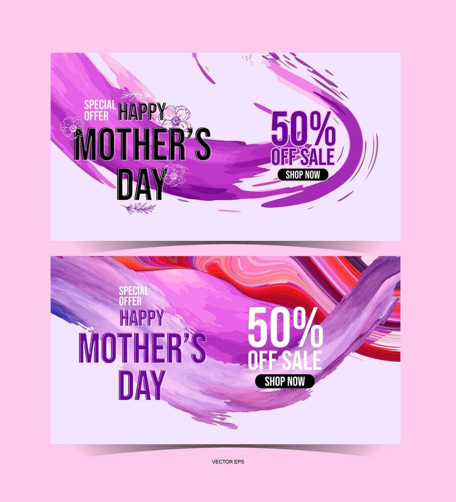 mother's day sale banners with abstract brush strokes vector