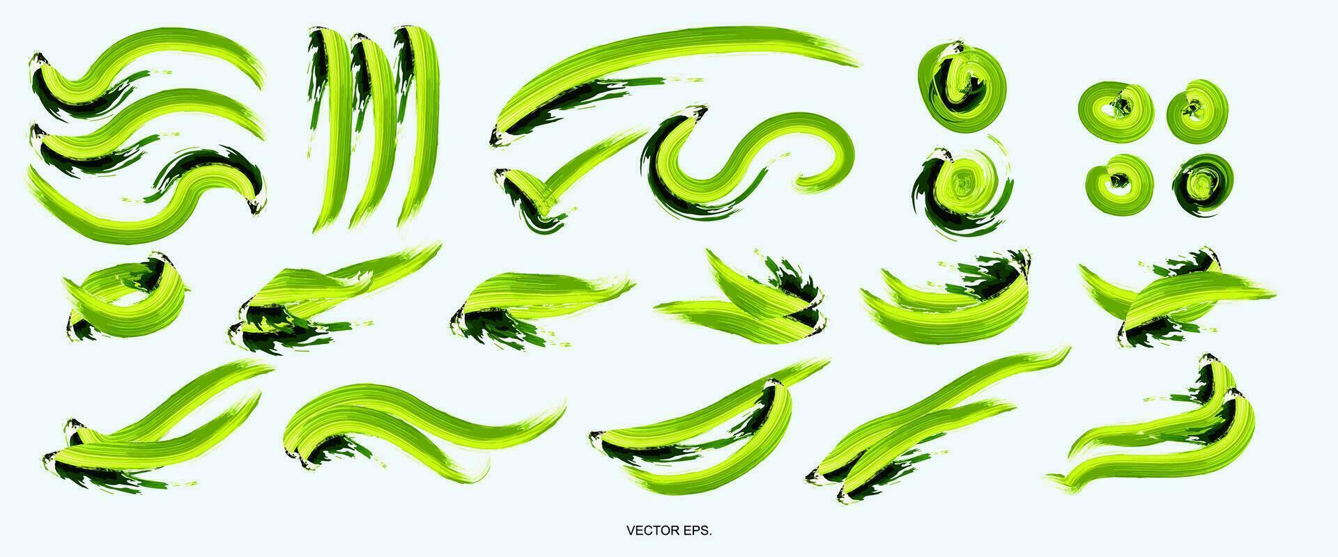 a set of green leaves and brush vector