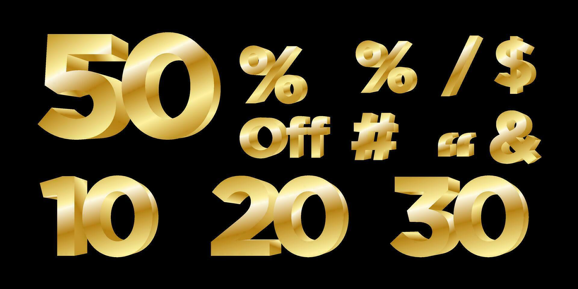 golden discount signs on black background vector