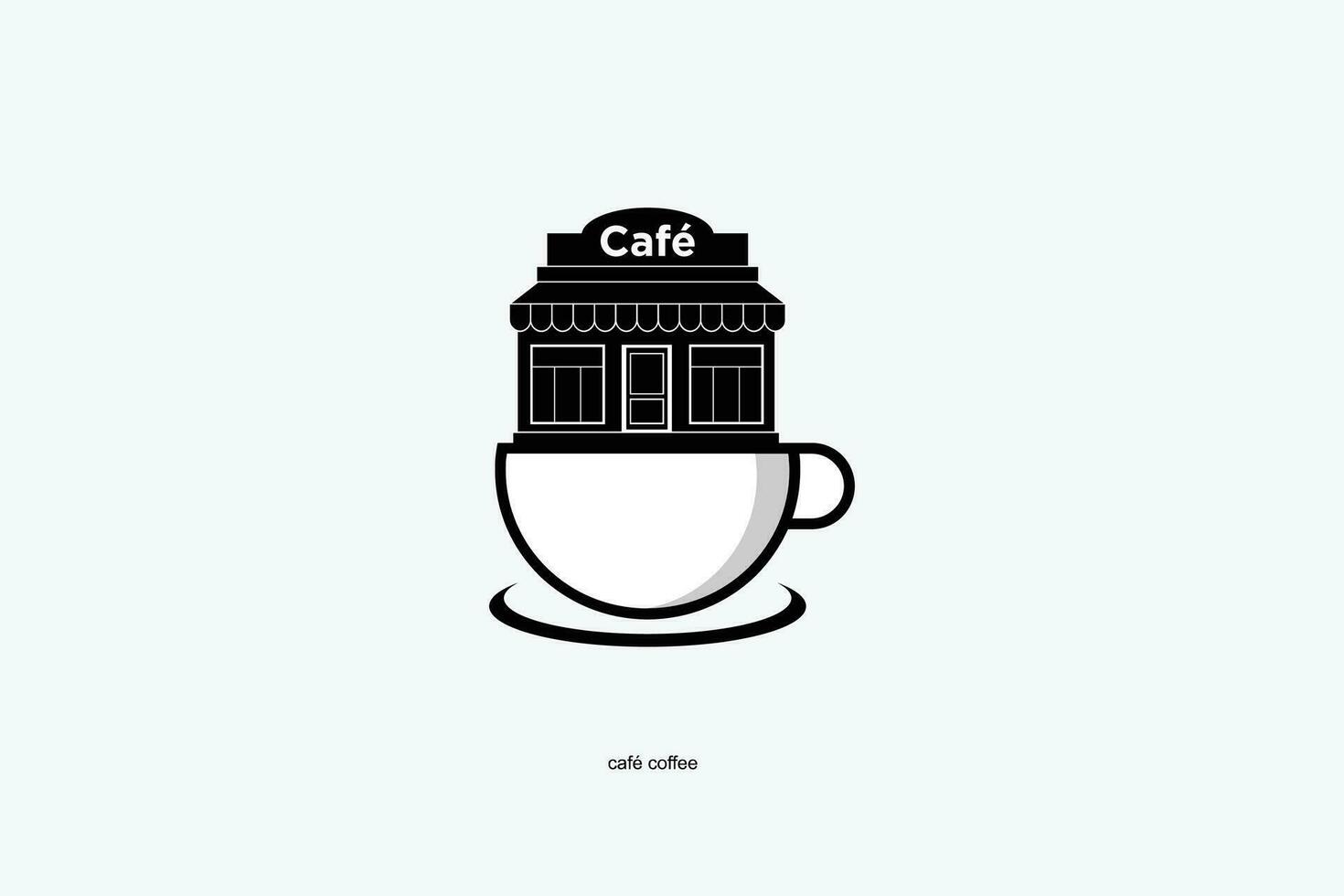 a black and white coffee cup with a building on top vector