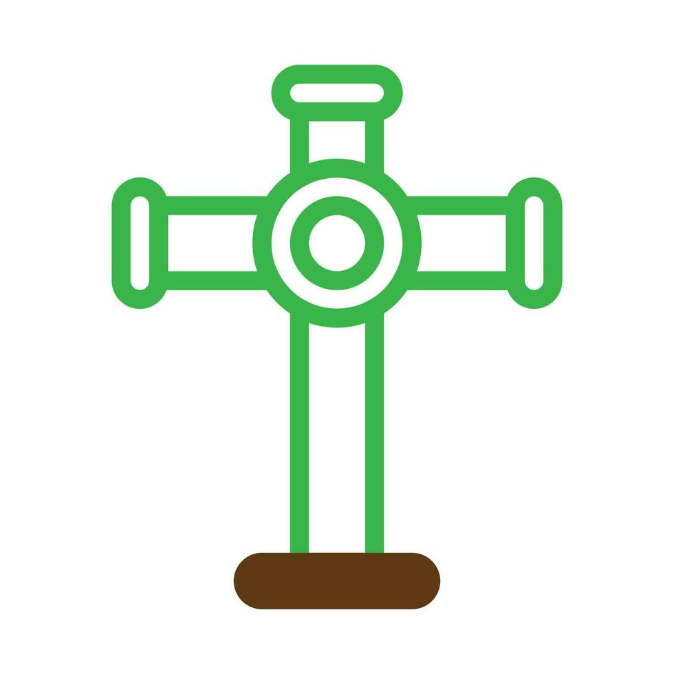 salib icono duotono verde marrón color Pascua de Resurrección símbolo ilustración. vector