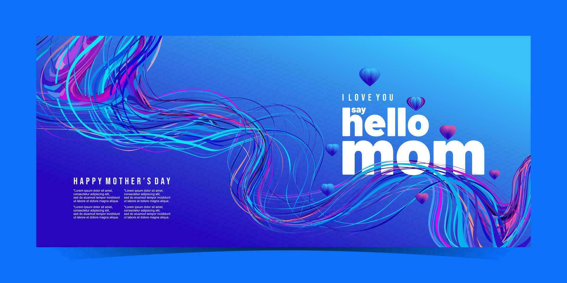 happy mother's day greeting card design with colorful abstract waves and text hello mom vector