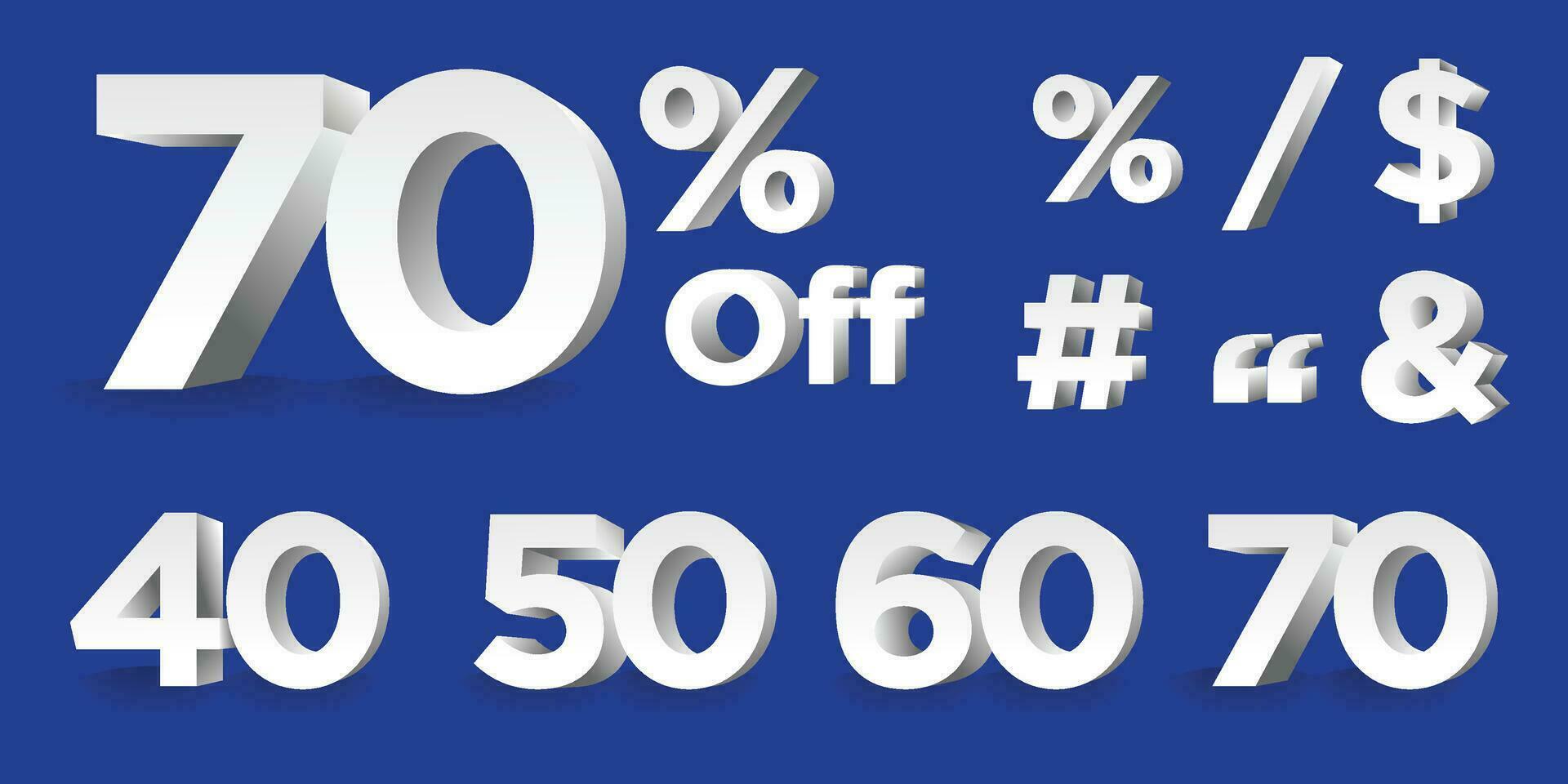 a set of white sale signs with the words 70 percentoff vector