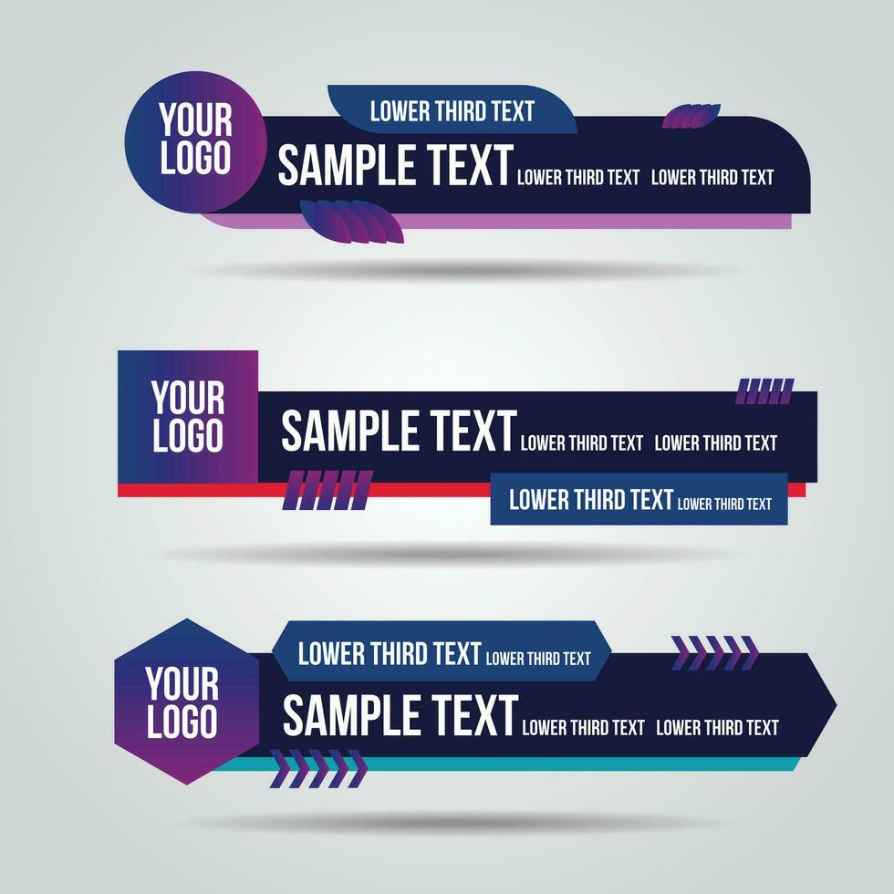 Lower third white and colorful design template modern contemporary.Set of banners bar screen broadcast bar name.Collection of lower third for video editing on transparent background. vector